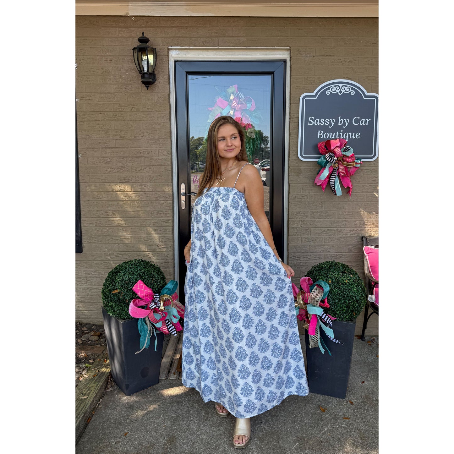 Paisley Maxi Dress, Blue/White