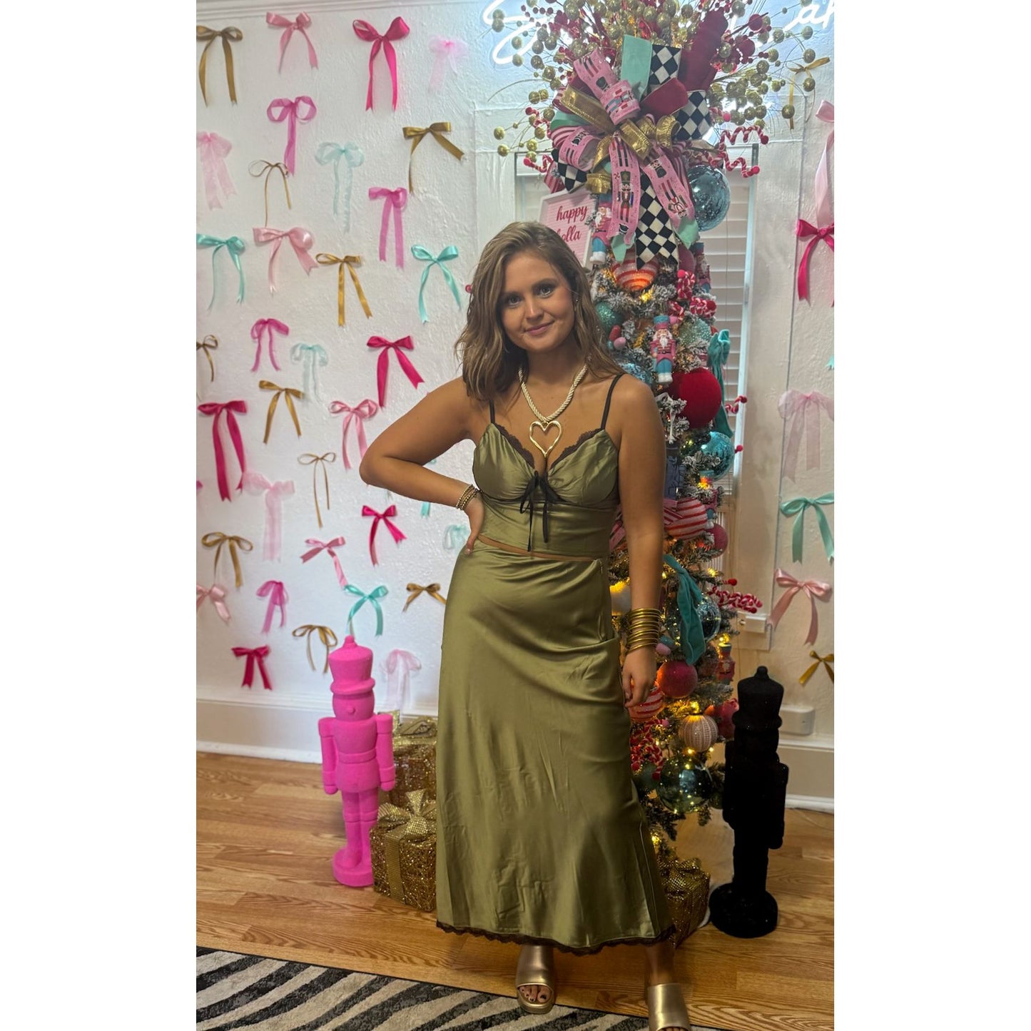 Olive Green Satin Set