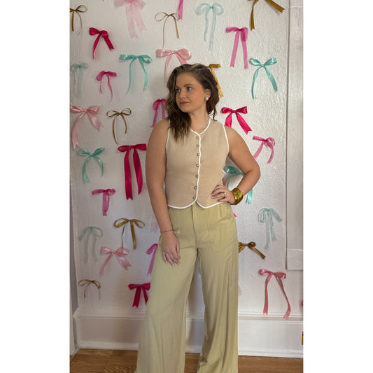 Caroline Button Vest, Taupe/White