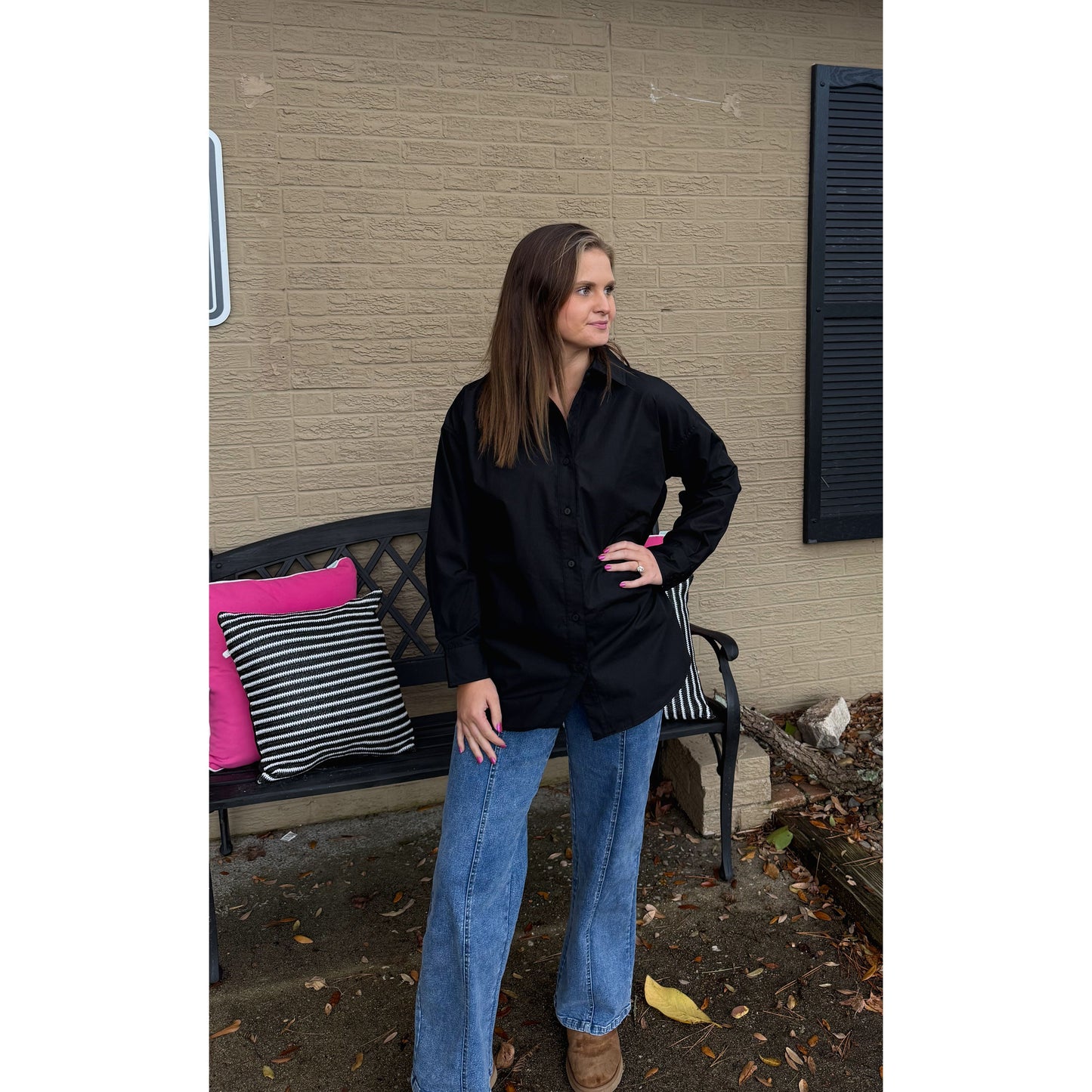 Sadie Button Down Blouse, Black