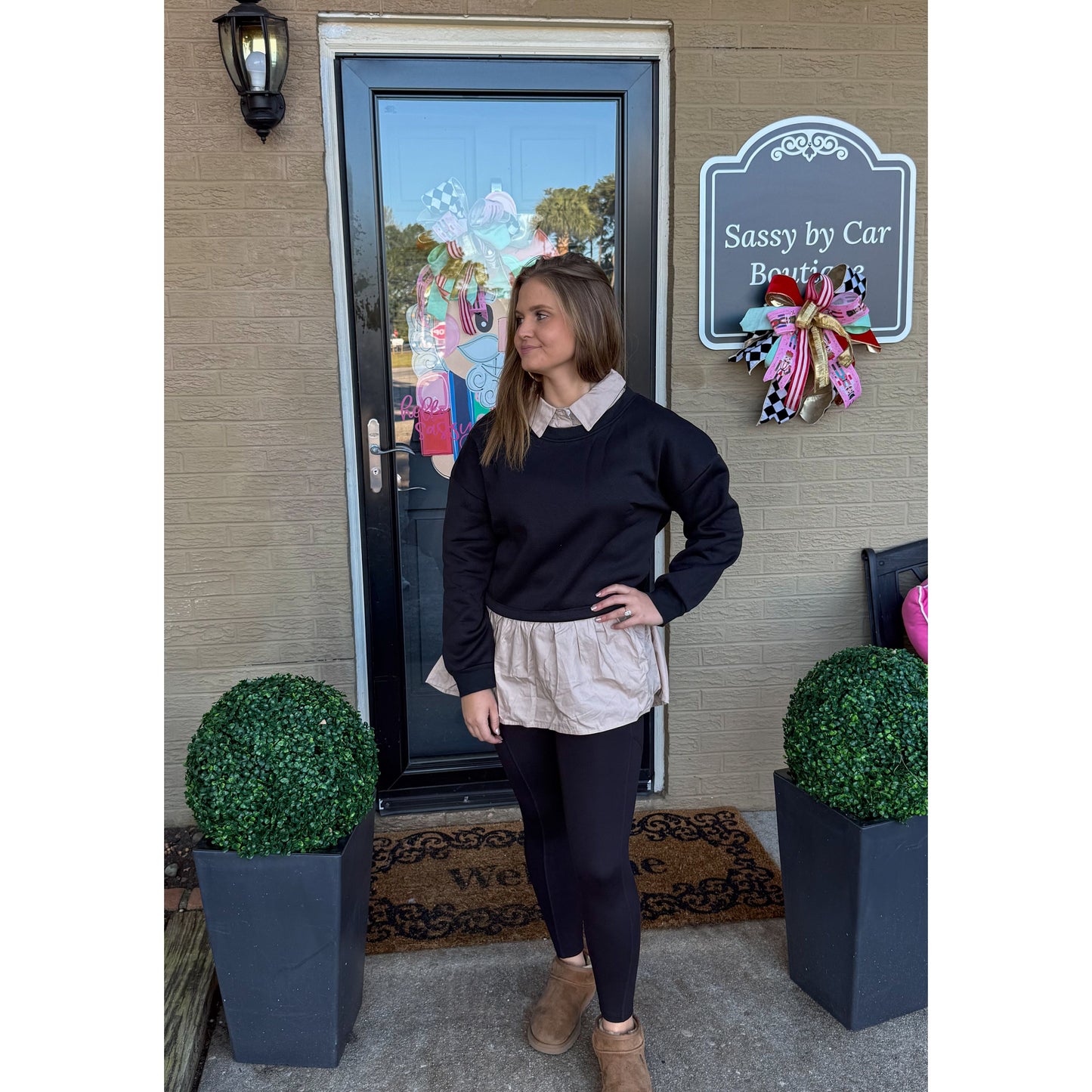 Selena Top, Black/Taupe