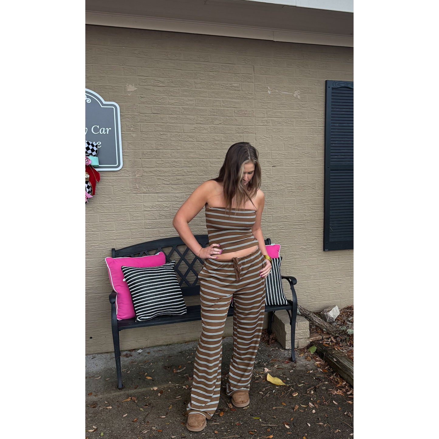 Parker Stripe Lounge Set, Brown/Blue