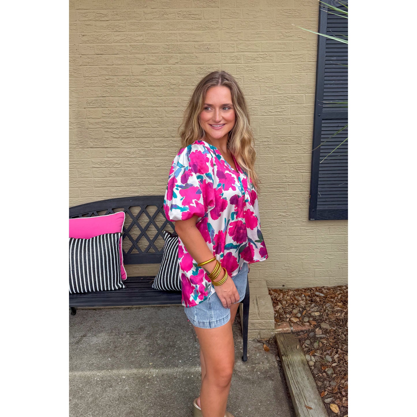 Kallie Floral Blouse, Fuchsia Multi