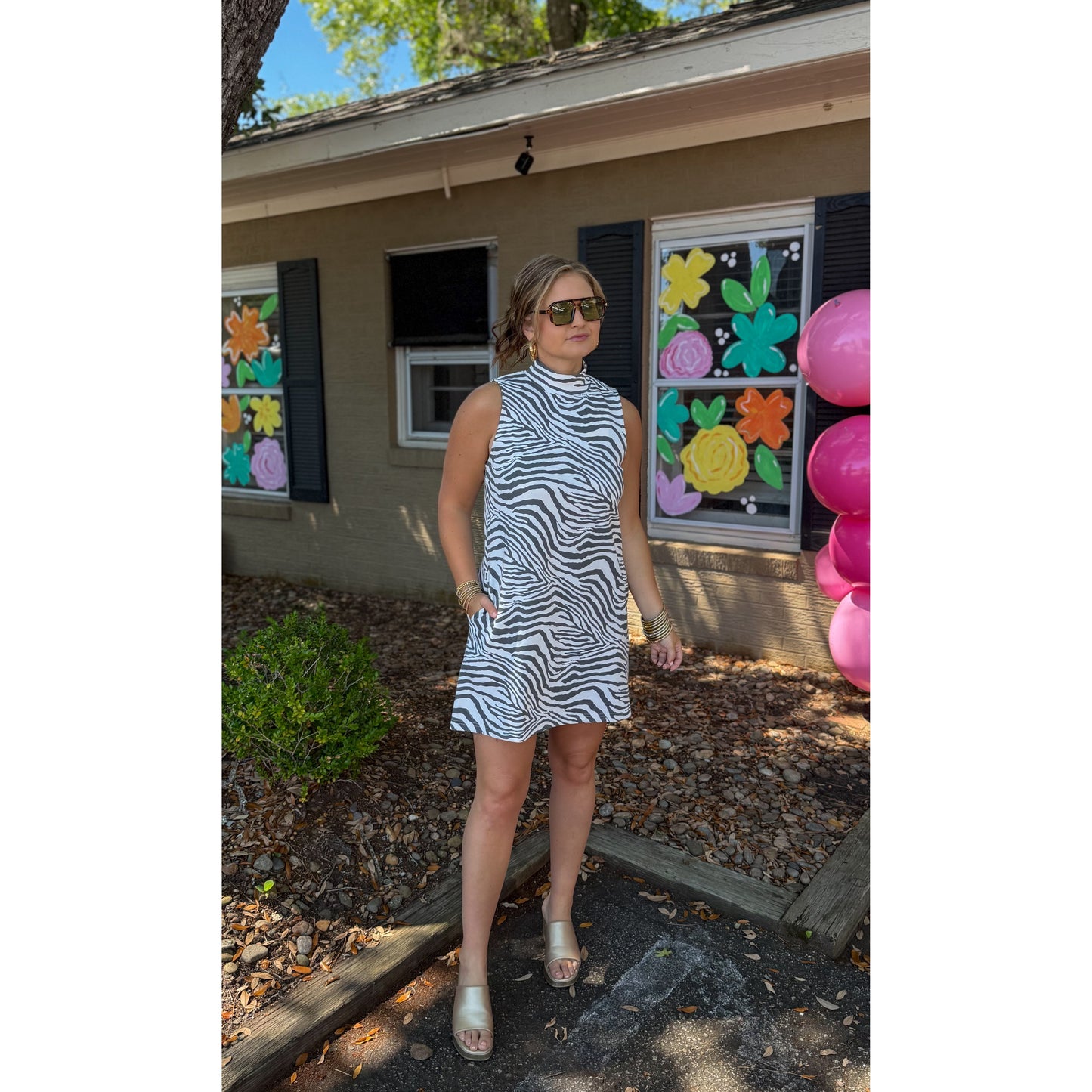 Zebra Mini Dress, Black/White