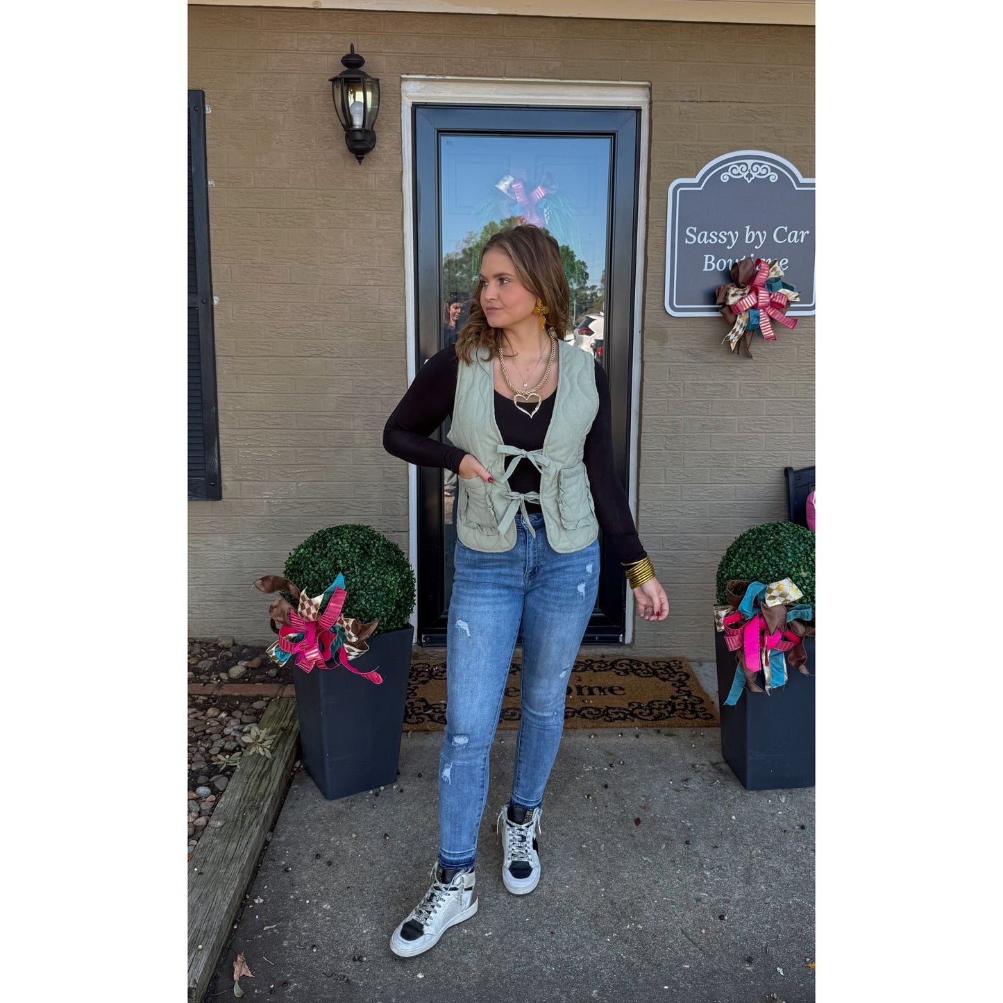 Reign Quilted Vest, Sage Green