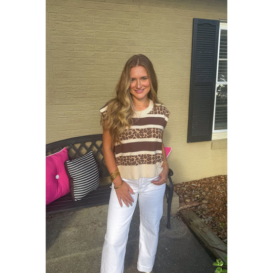 Kennedy Cheetah Top, Taupe Multi