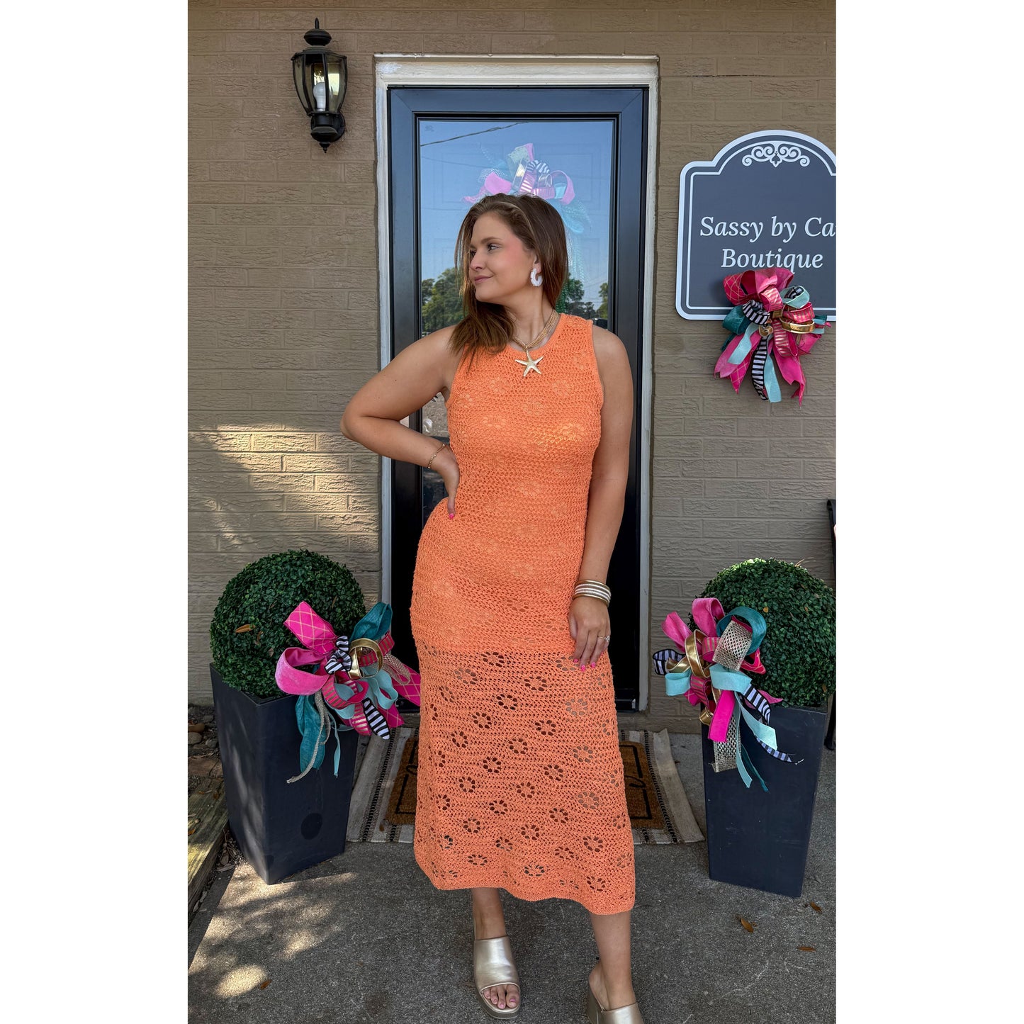 Dahlia Knit Midi Dress, Orange
