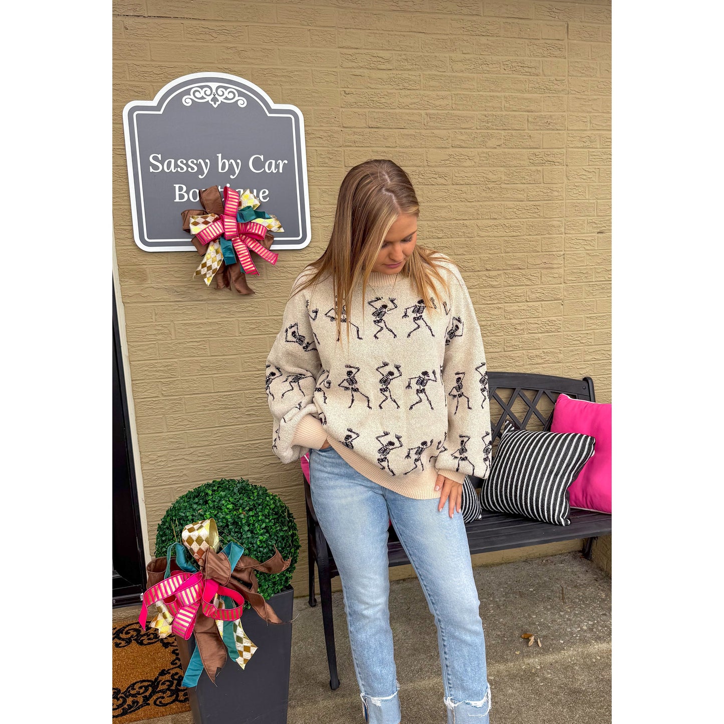 Dancing Mummies Sweater, Ivory/Black
