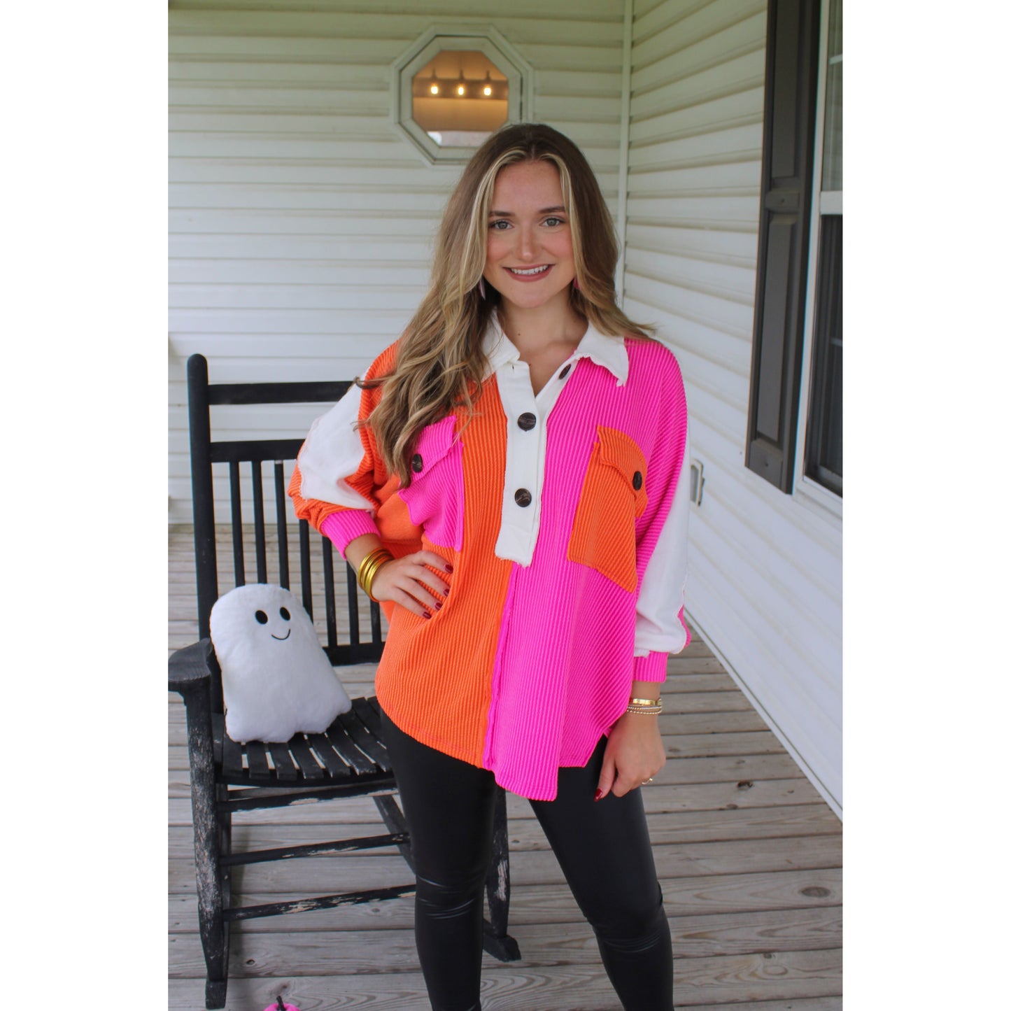 Molly Color-Block Top, Fuchsia/Orange