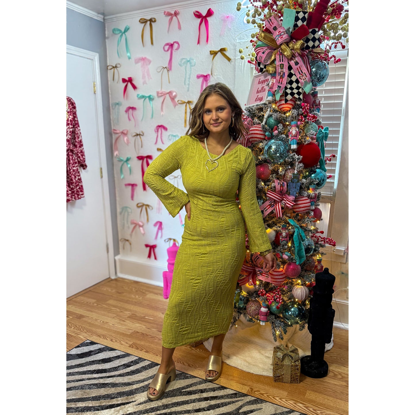 Esme Midi Fitted Dress, Avocado