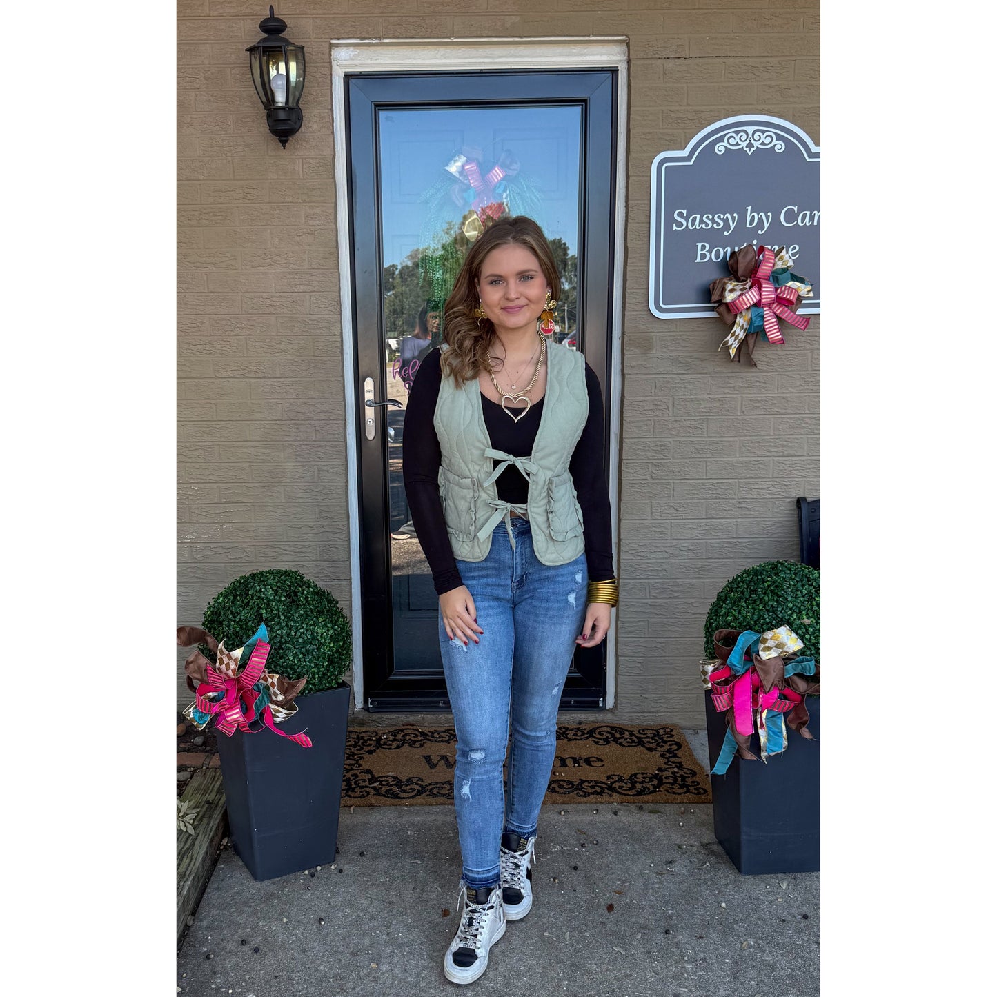 Reign Quilted Vest, Sage Green