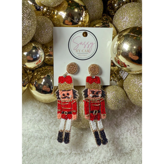 Red Nutcracker Beaded Earrings