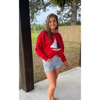 Boat Graphic Sweater, Red Multi
