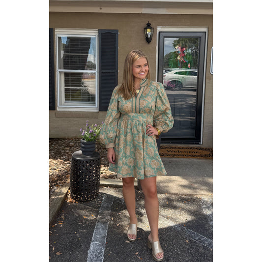 Jordyn Mini Dress, Gold/Sage Green