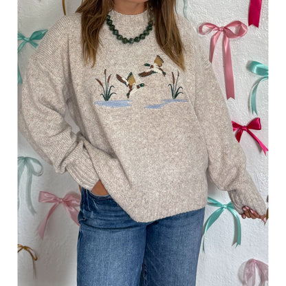 Duck Embroidered Sweater, Oatmeal