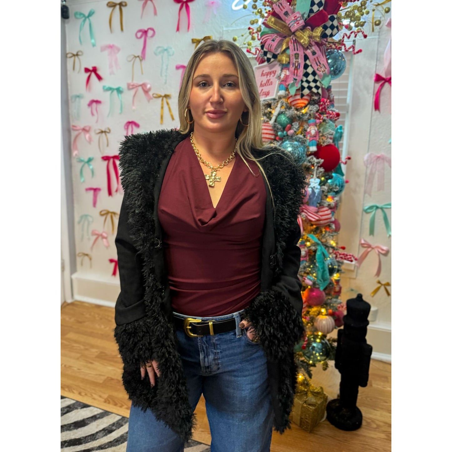 Faux Fur Jacket, Black