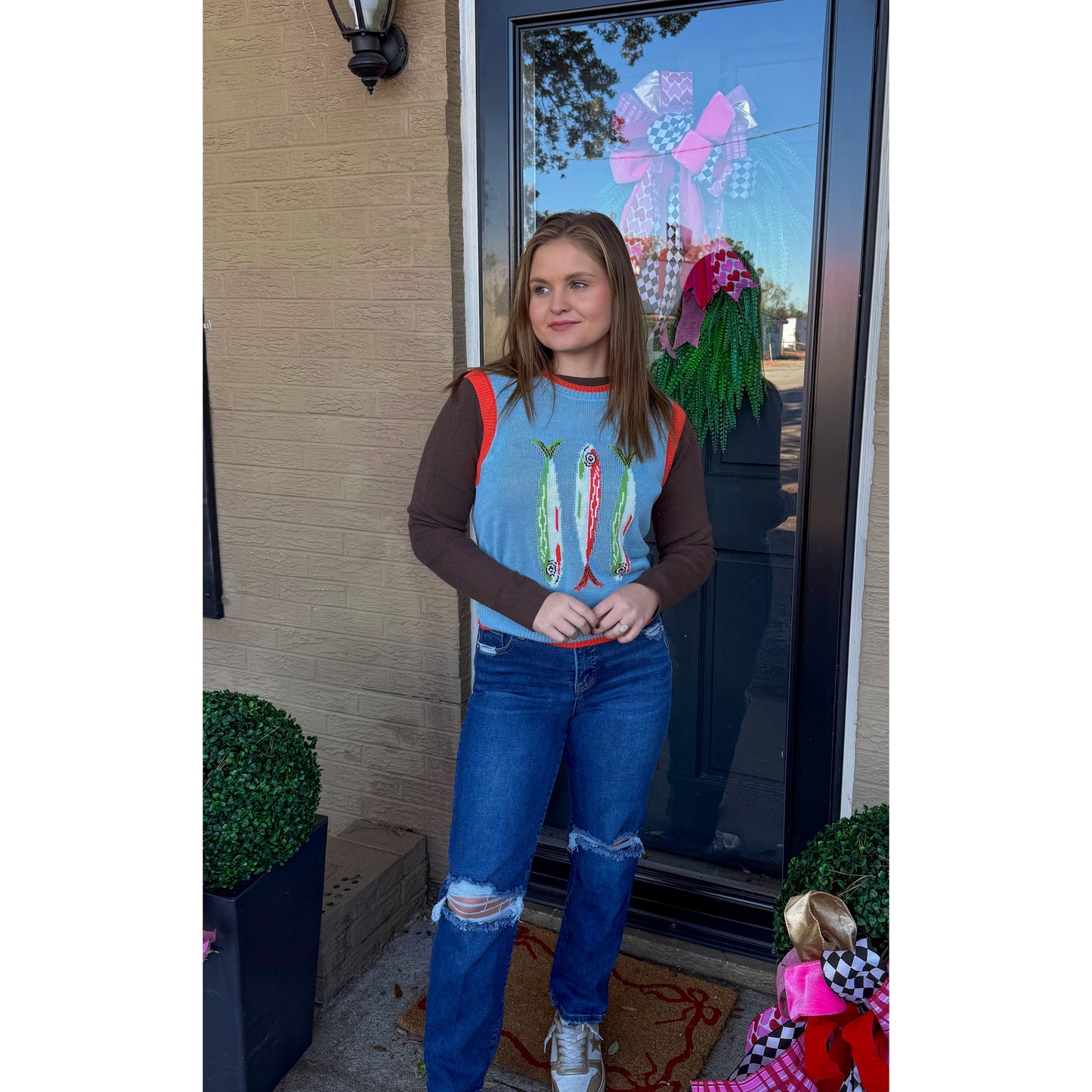 Fish Graphic Sweater Vest, Multi