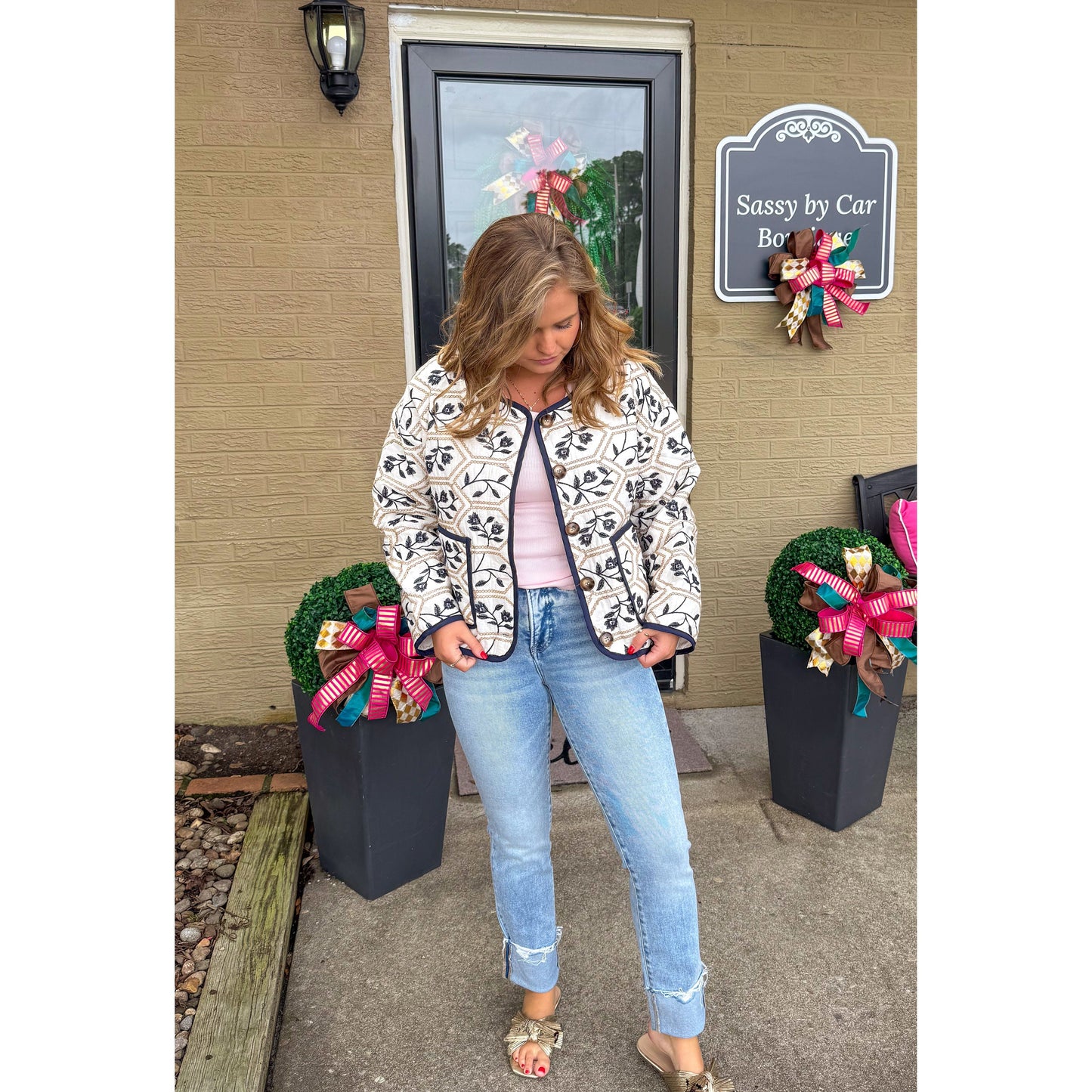 Paige Quilted/Embroidered Jacket, Navy Multi