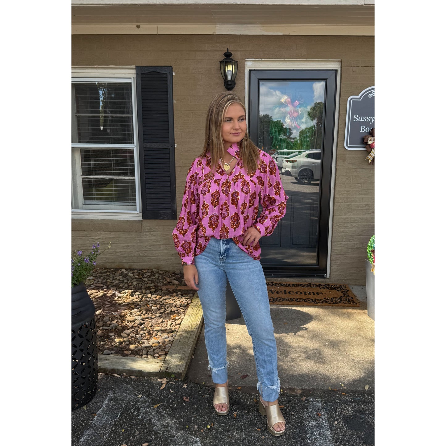 Gia Pattern Blouse, Pink Multi