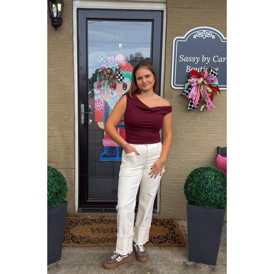 Millie Rhinestone Stud Top, Burgundy