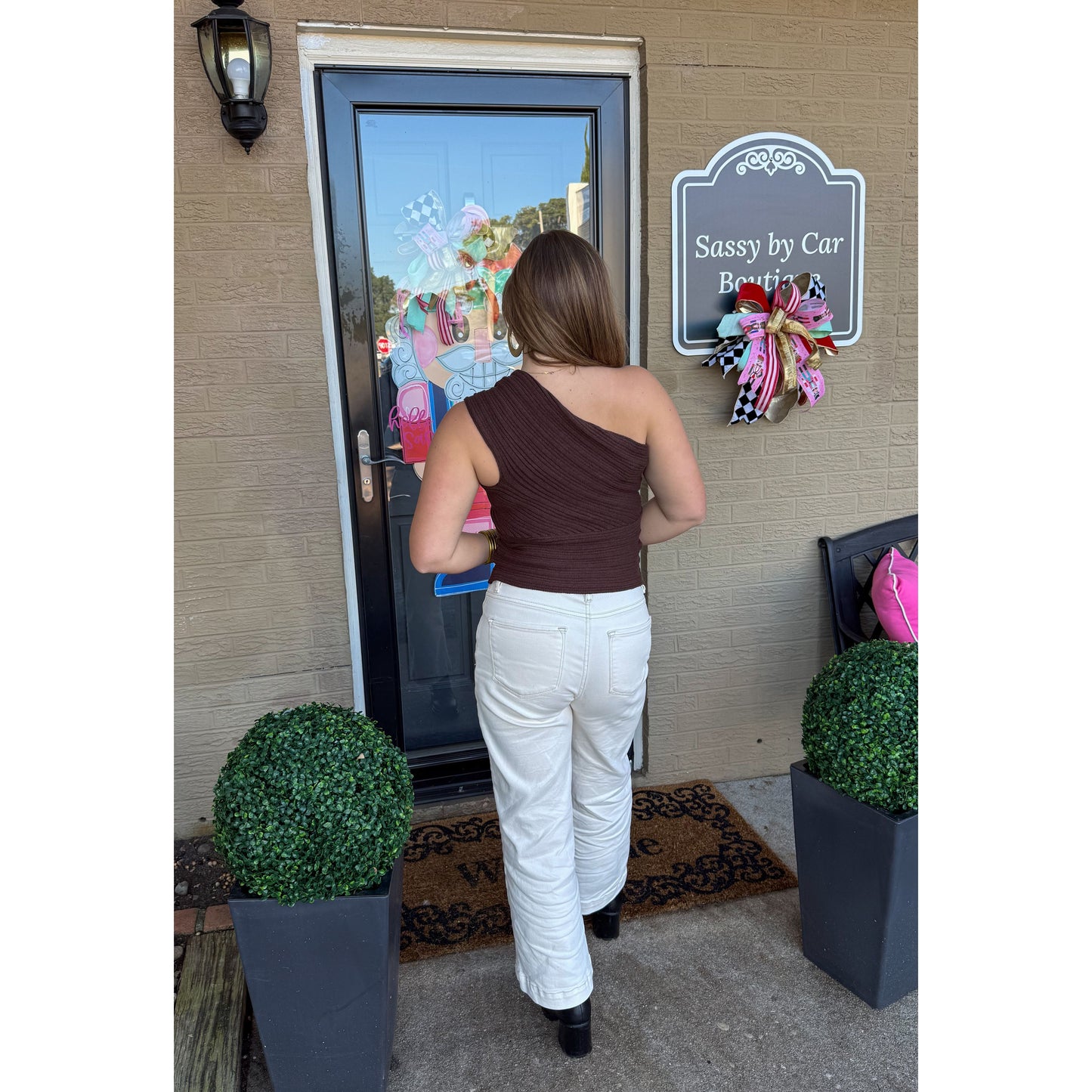 One Shoulder Top, Chocolate Brown