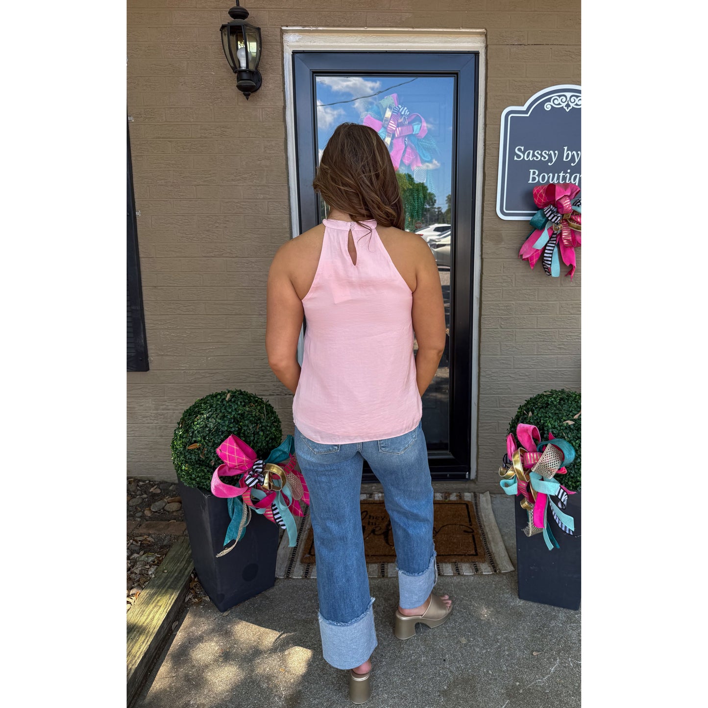 Detail Halter Top, Soft Pink