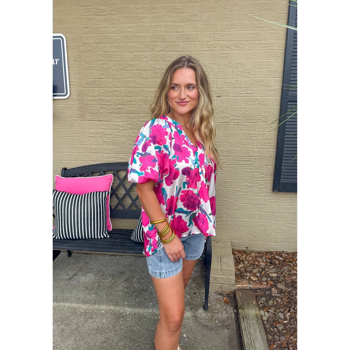 Kallie Floral Blouse, Fuchsia Multi