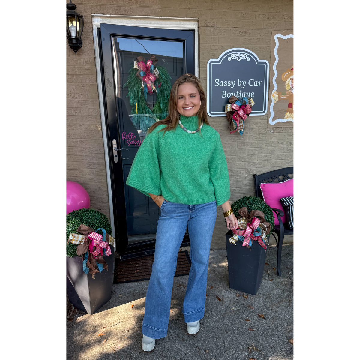 Ellison Mockneck Sweater, Apple Green