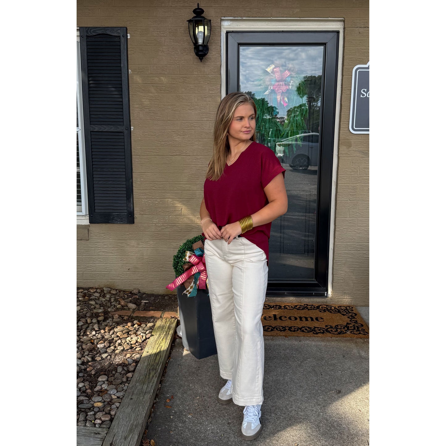 Stevie V-Neck Top, Burgundy