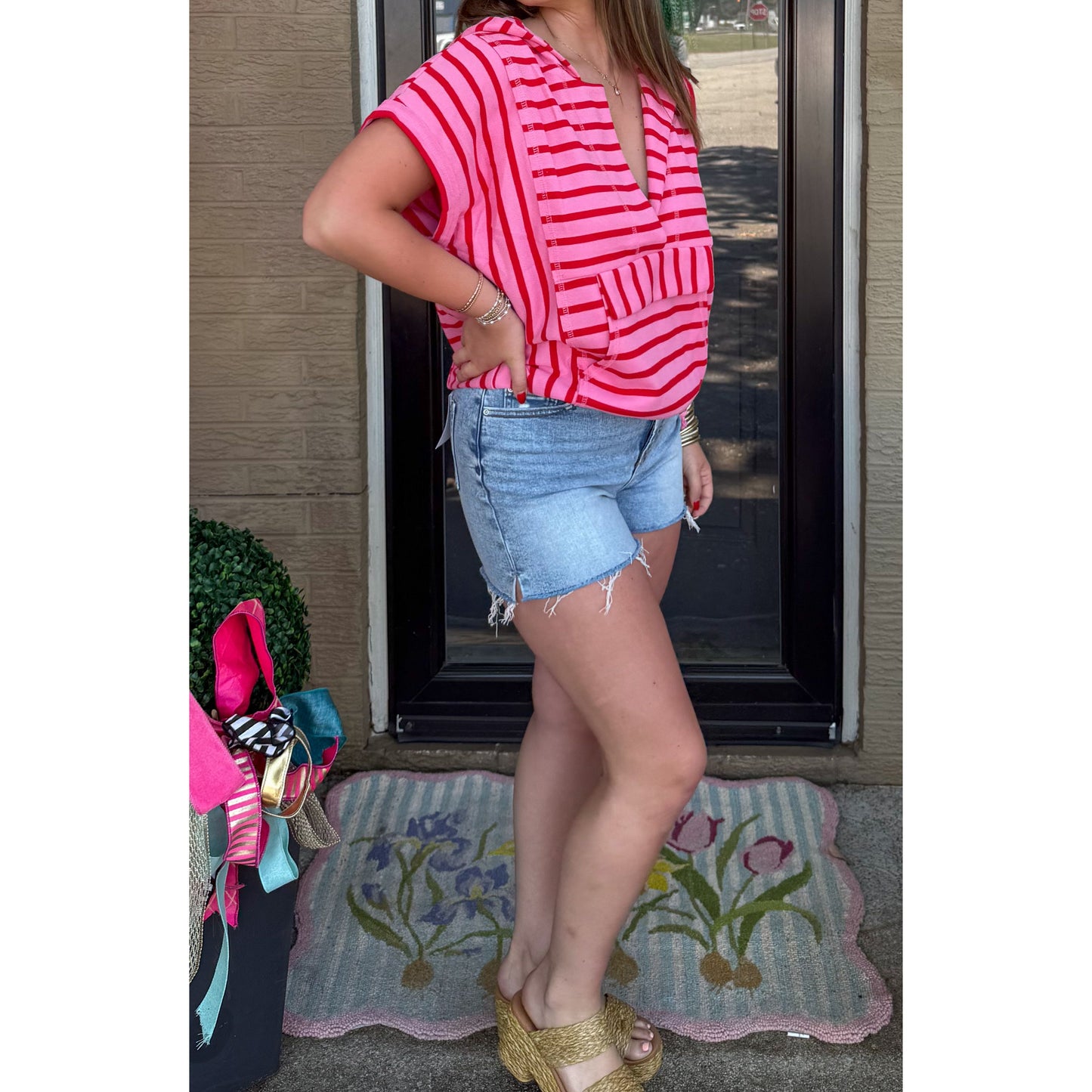 Pink/Red Stripe Top