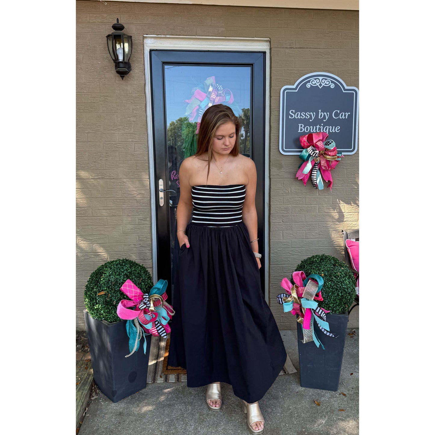 Avery Detail Maxi Dress, Black/Ivory