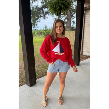 Boat Graphic Sweater, Red Multi