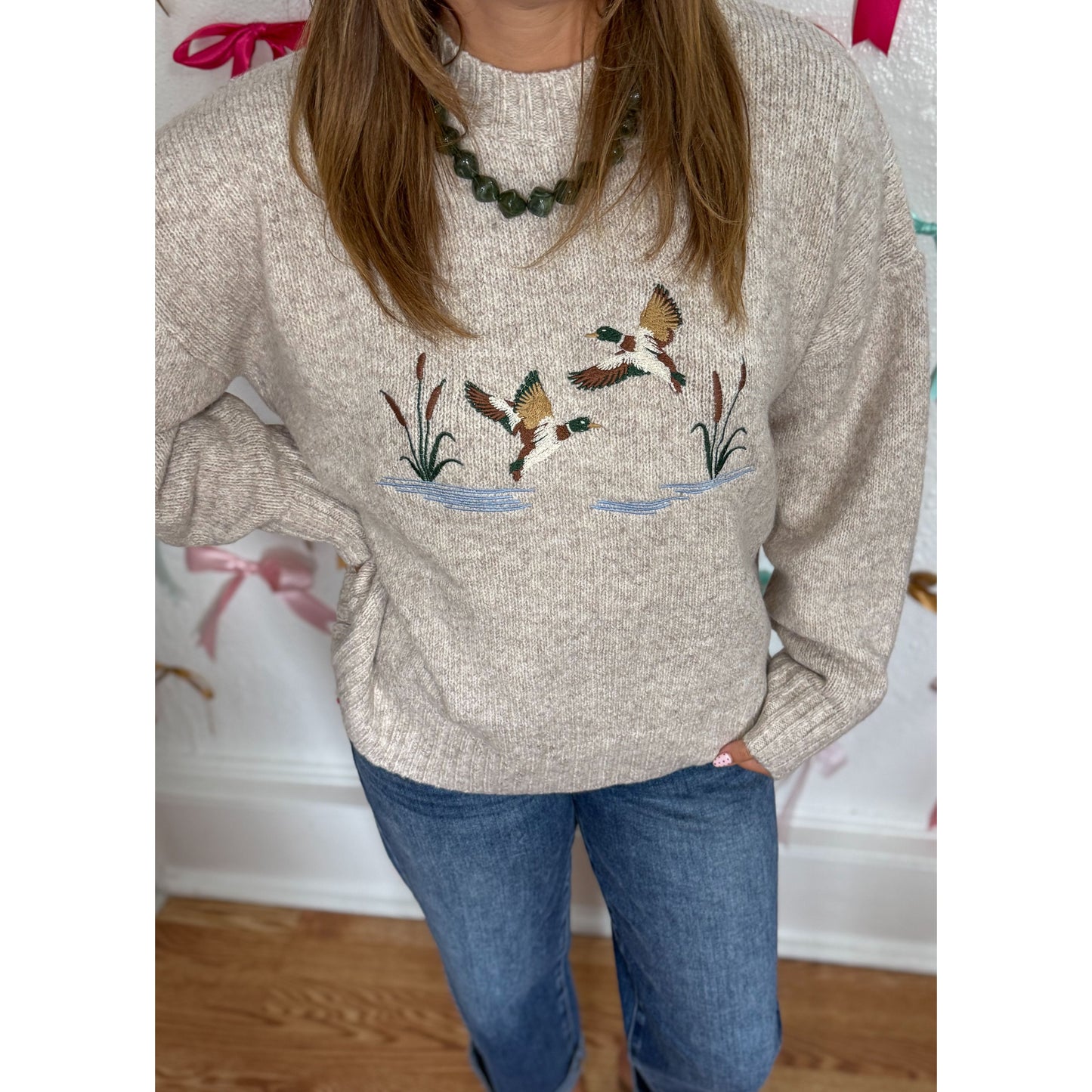 Duck Embroidered Sweater, Oatmeal