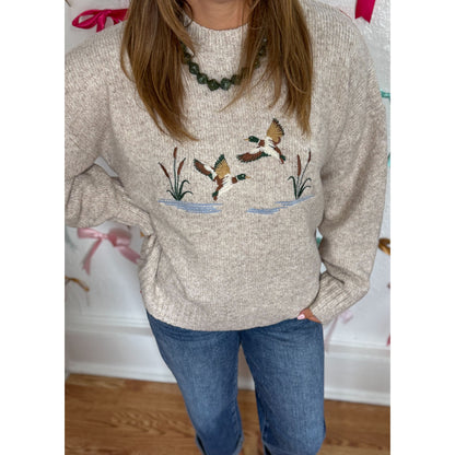 Duck Embroidered Sweater, Oatmeal