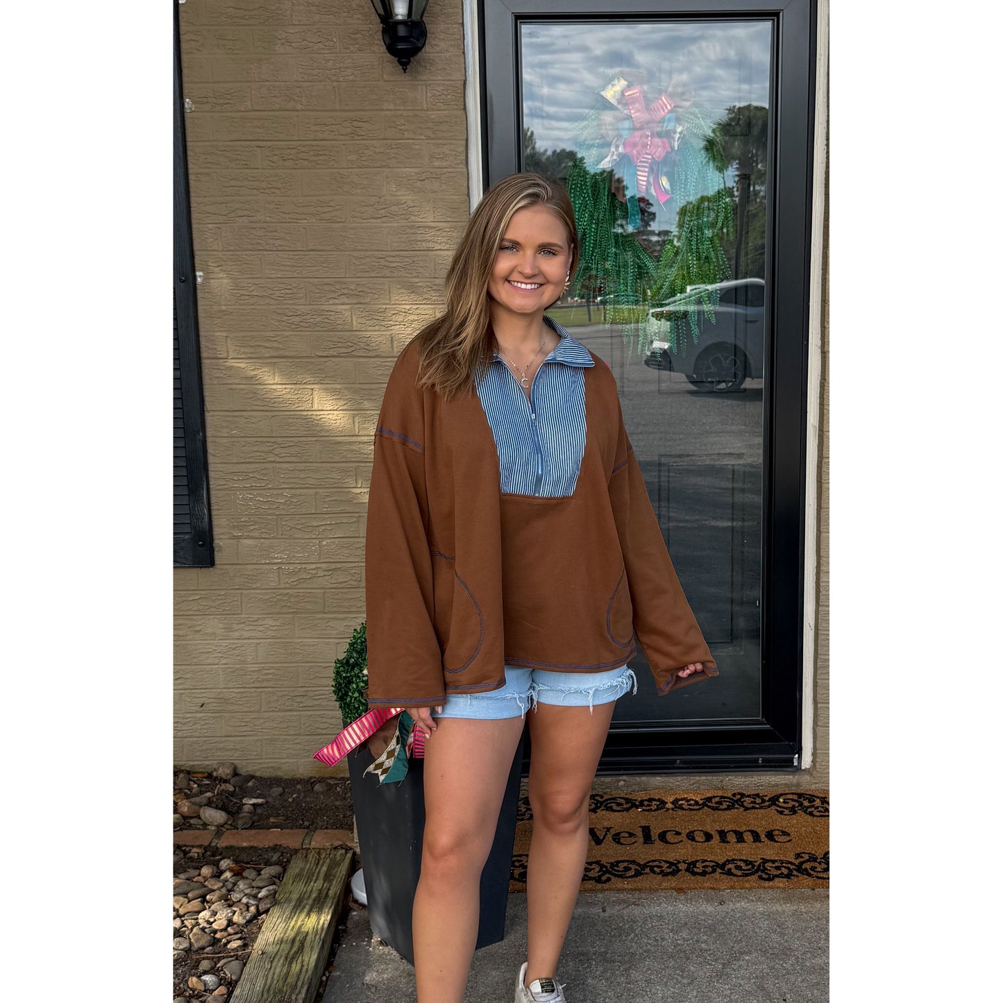 Amy French Terry Sweatshirt, Chocolate/Denim
