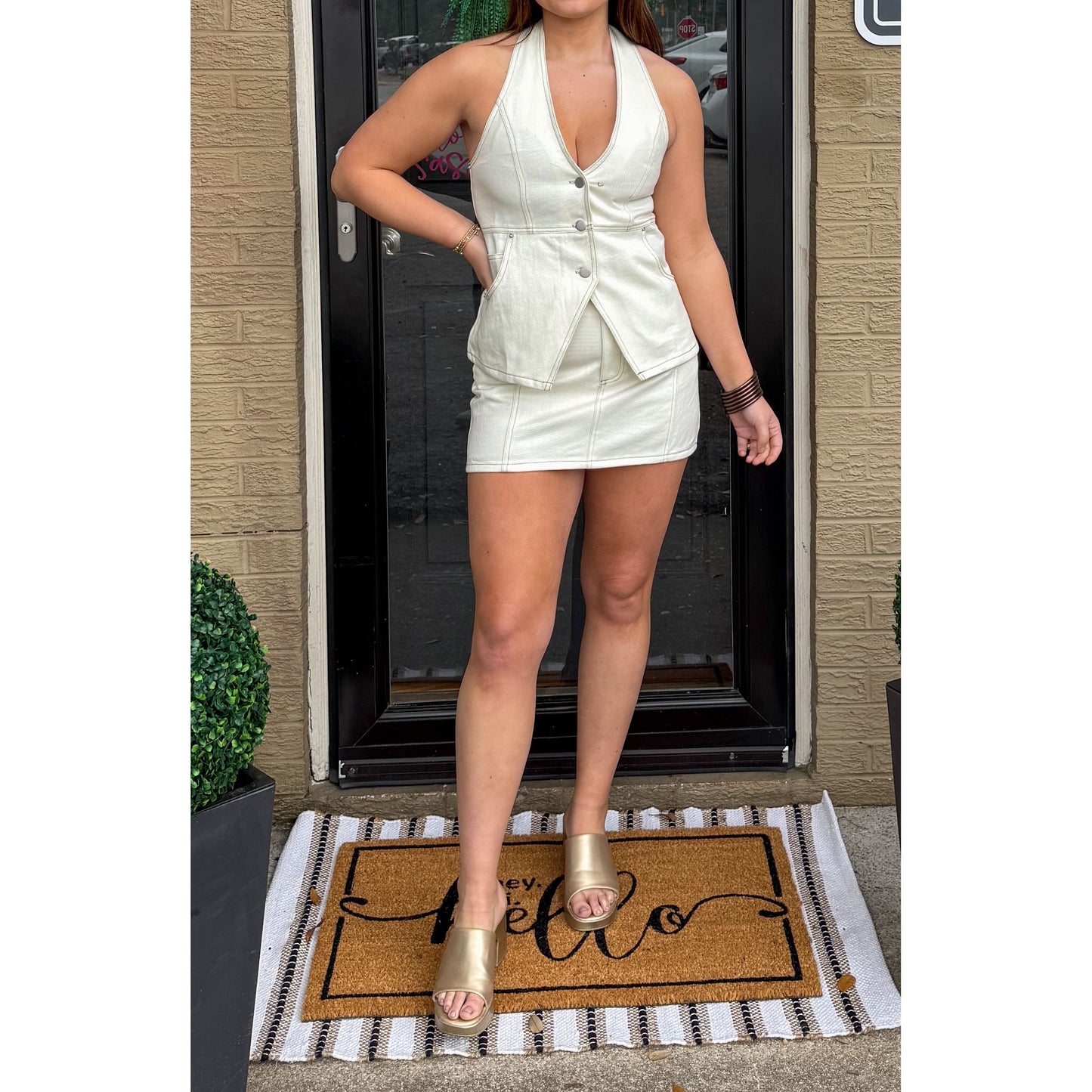 Clara Denim Skirt Set, White