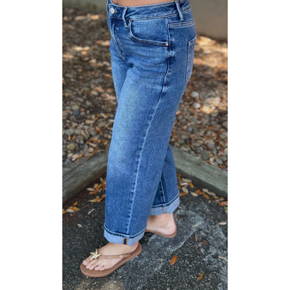Cuffed Boyfriend Fit Jeans, Dark Wash