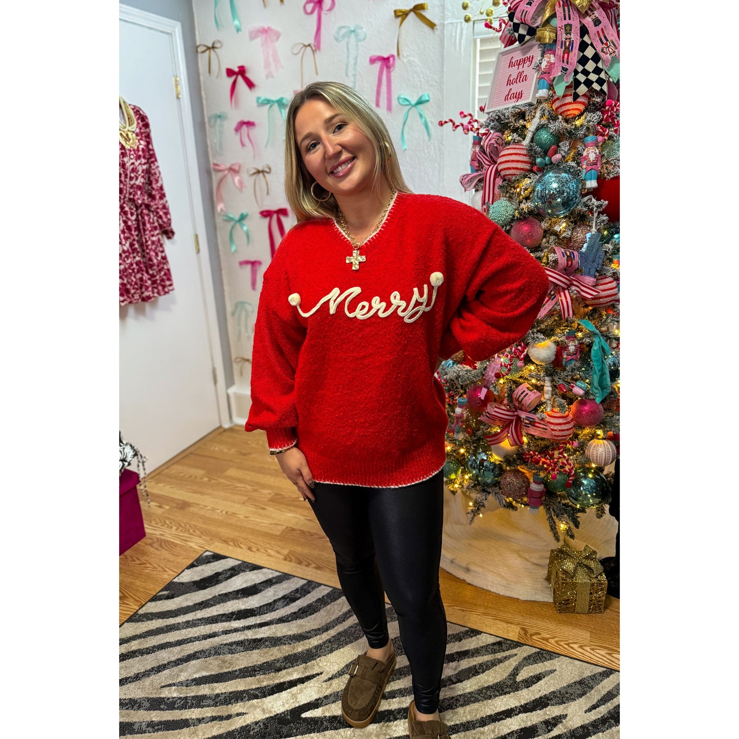 Merry Sweater, Red/Ivory