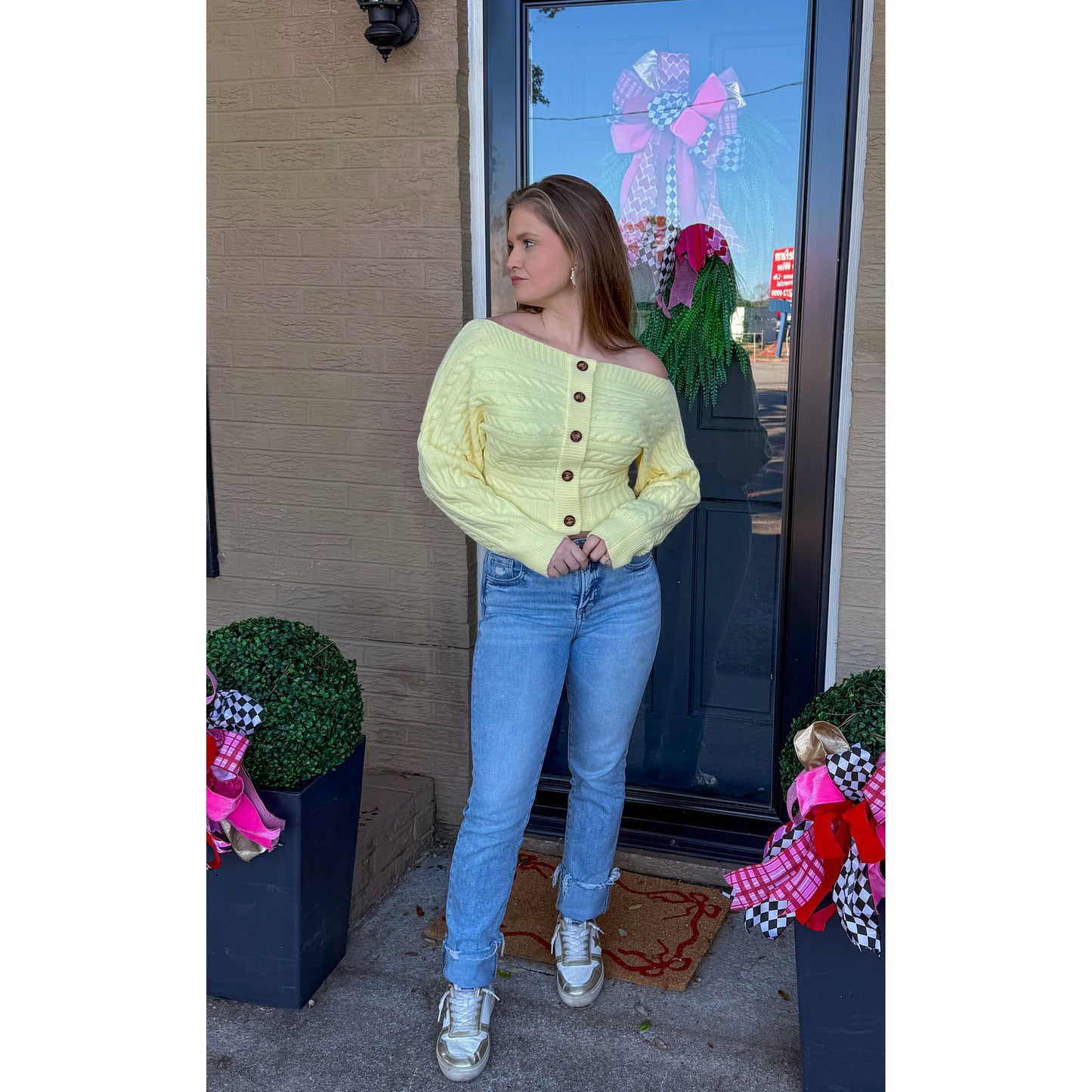 Button OTS Butter Yellow Sweater