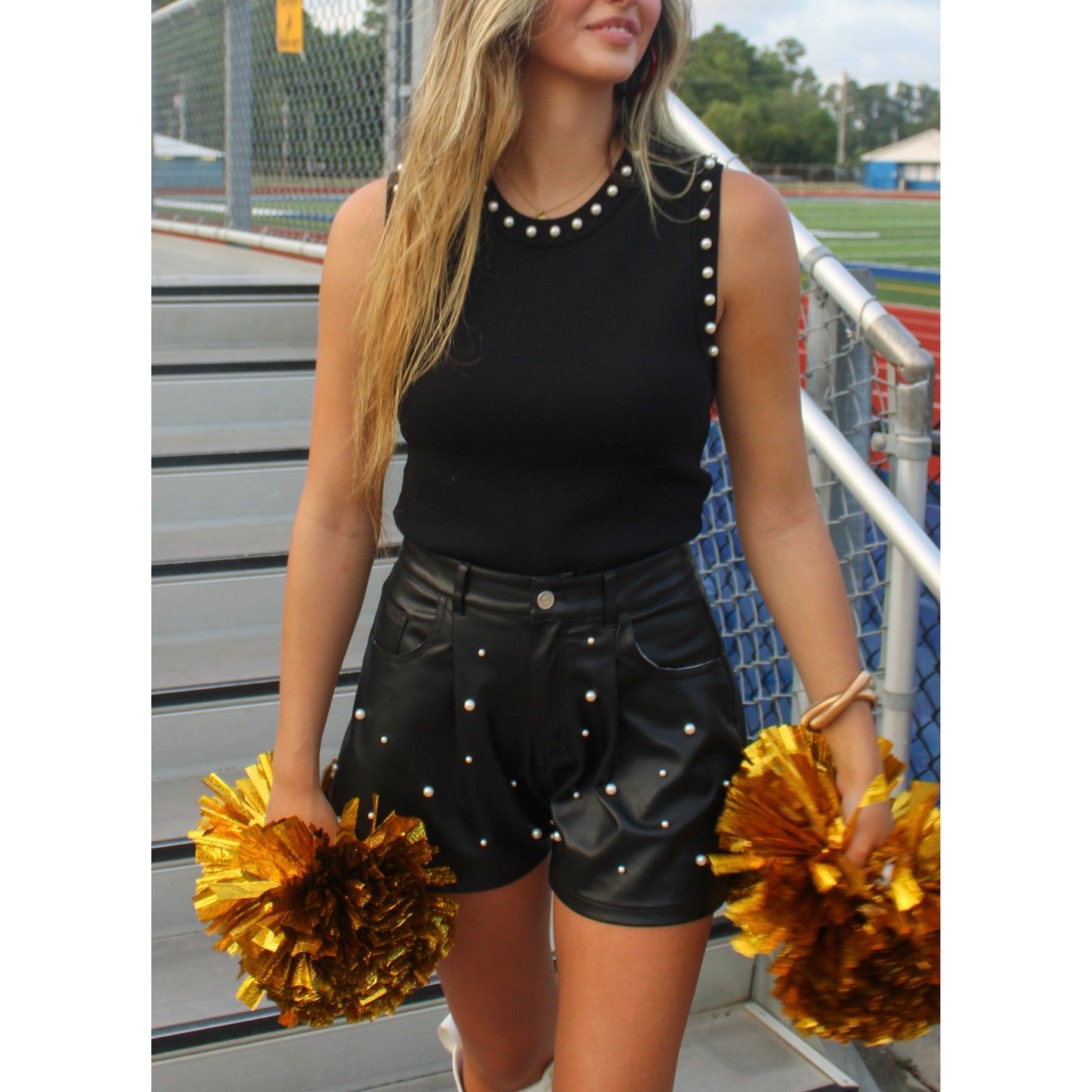 College Football Pearl Top, Black