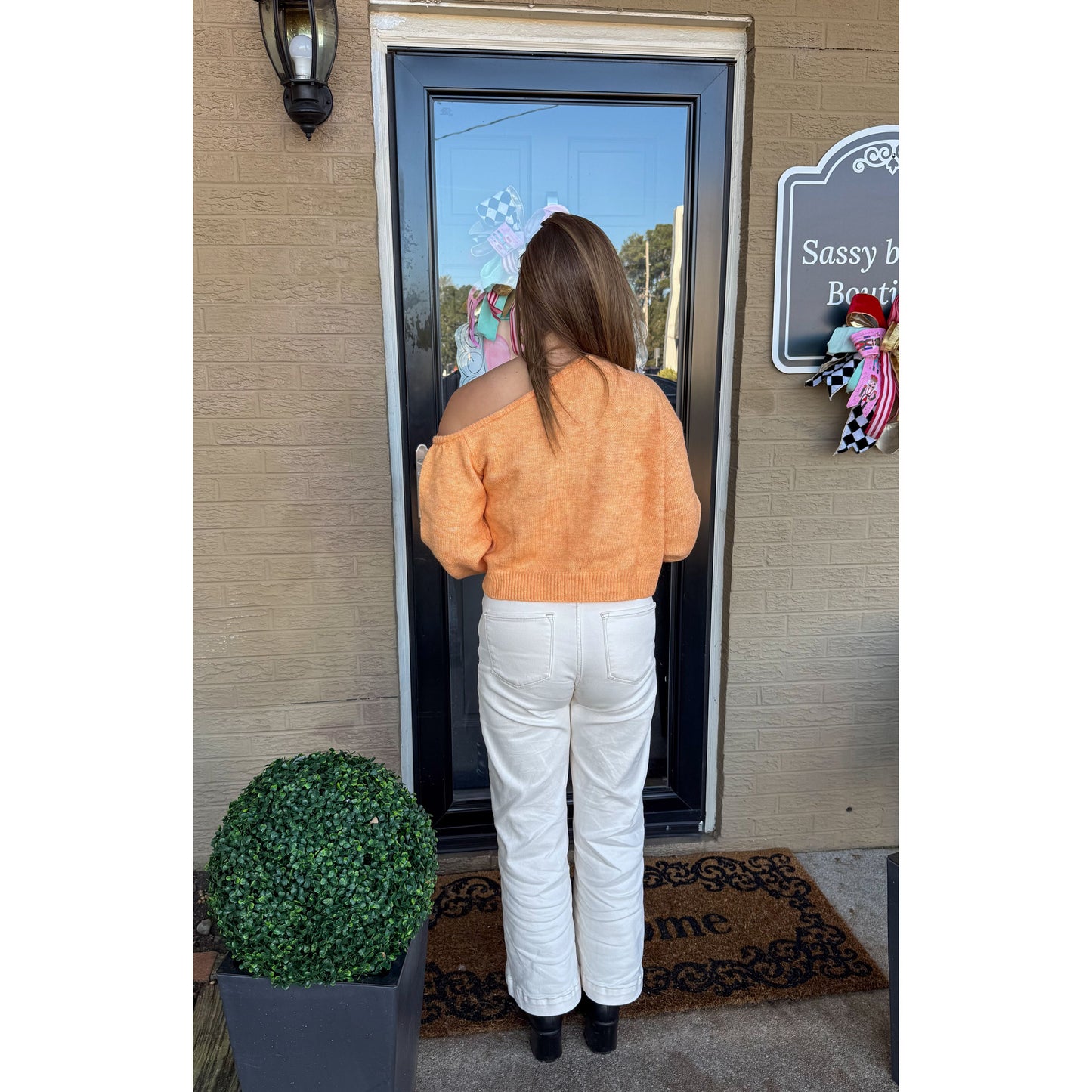 Noelle Asymmetrical Neckline Sweater, Light Orange