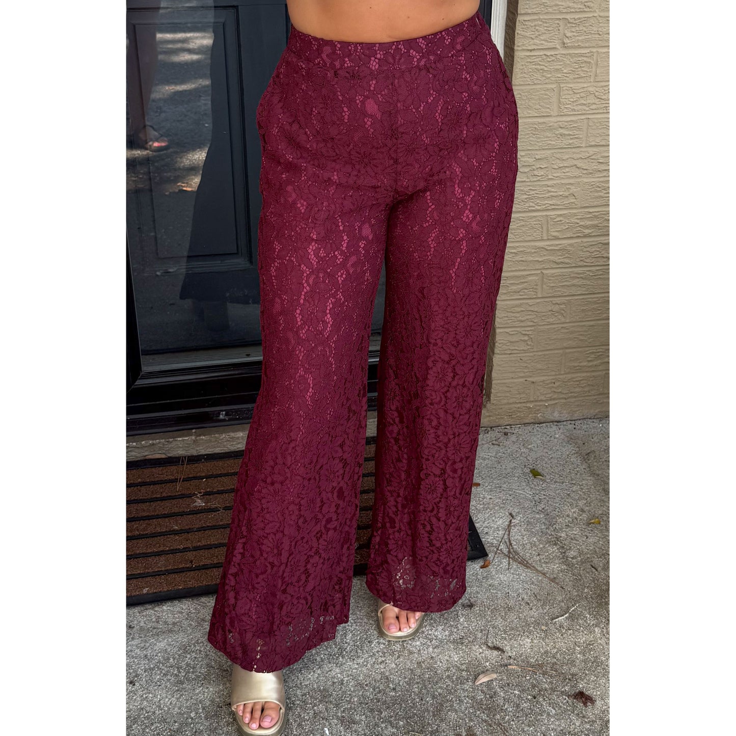 Margot Lace Wide Leg Pants, Burgundy