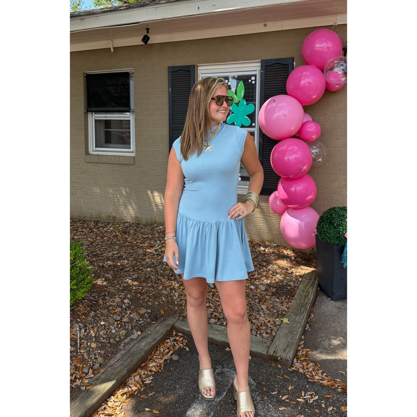 Merritt Mini Dress, Slate Blue