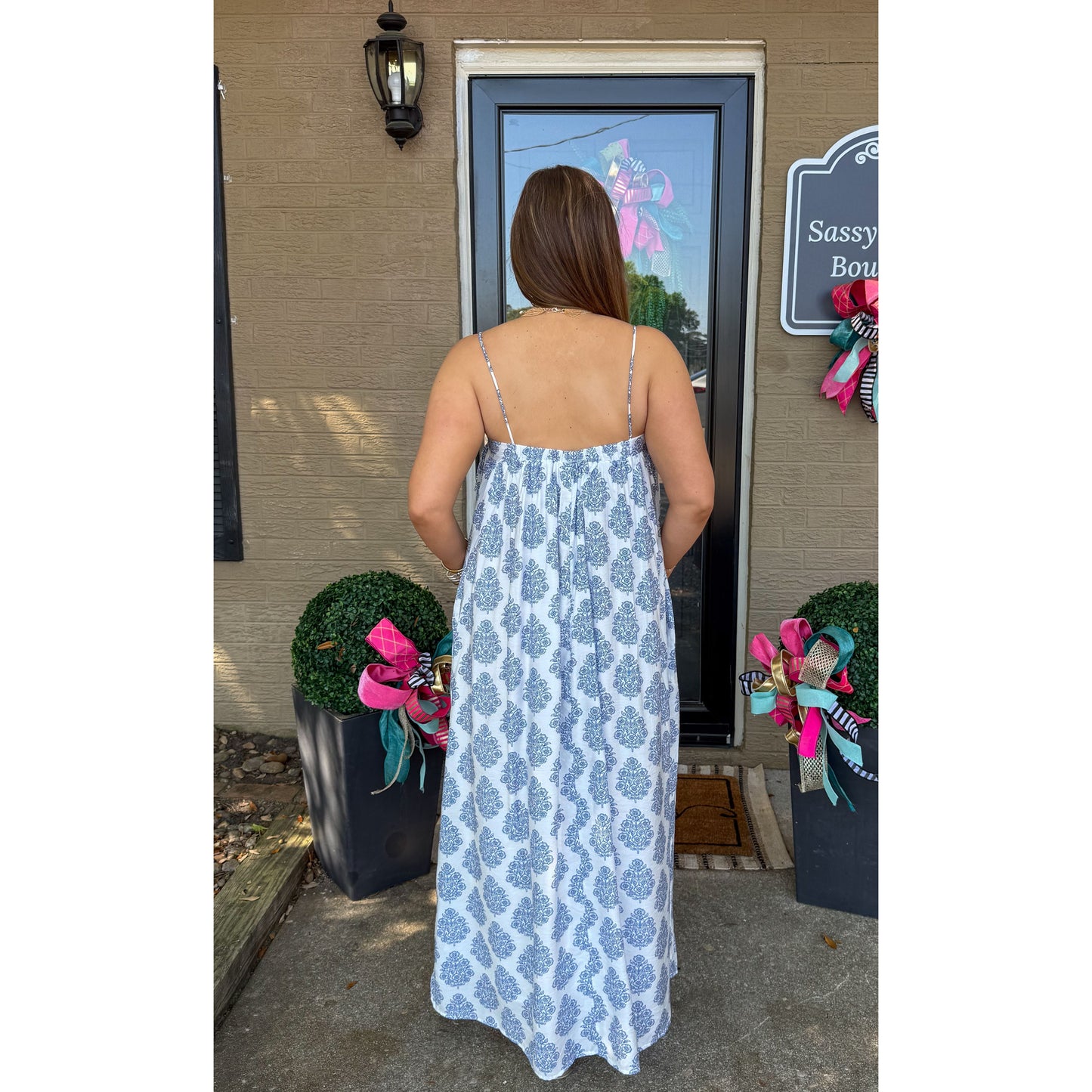 Paisley Maxi Dress, Blue/White
