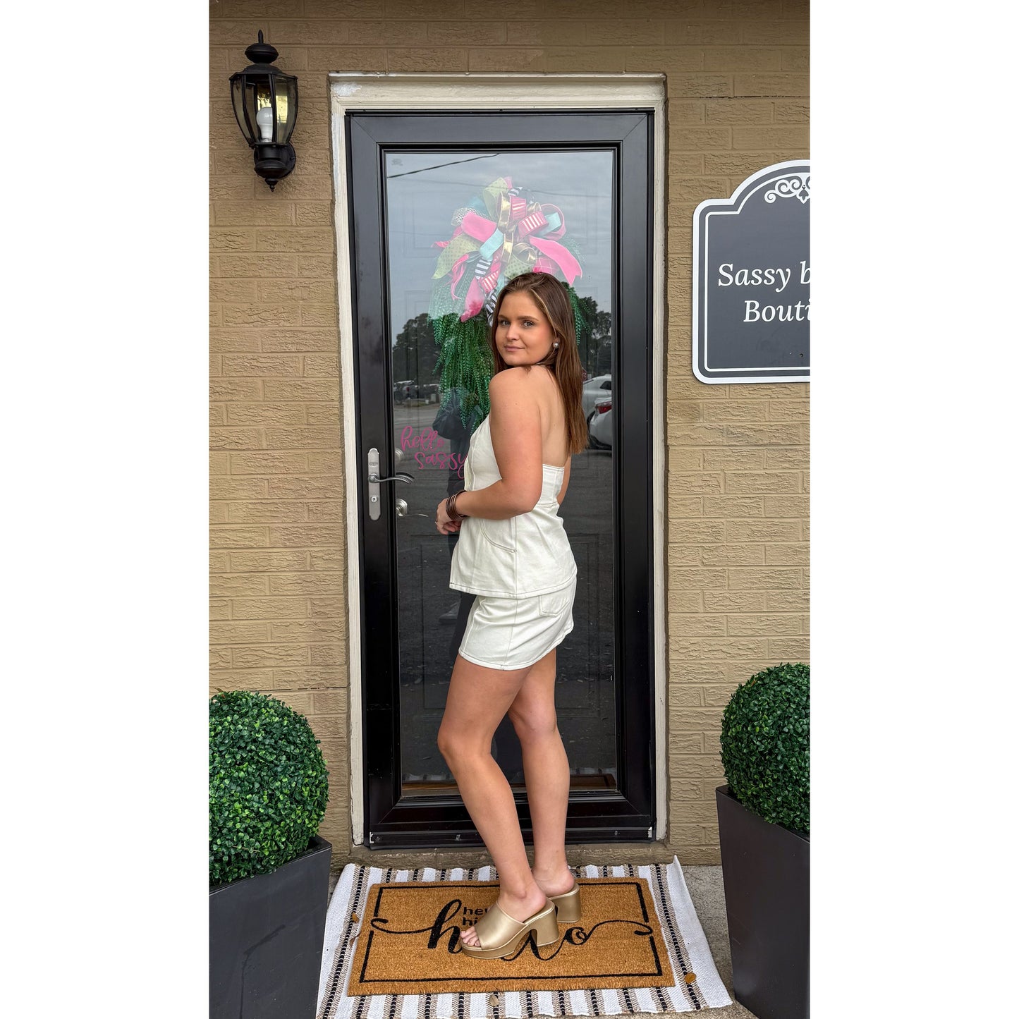 Clara Denim Skirt Set, White