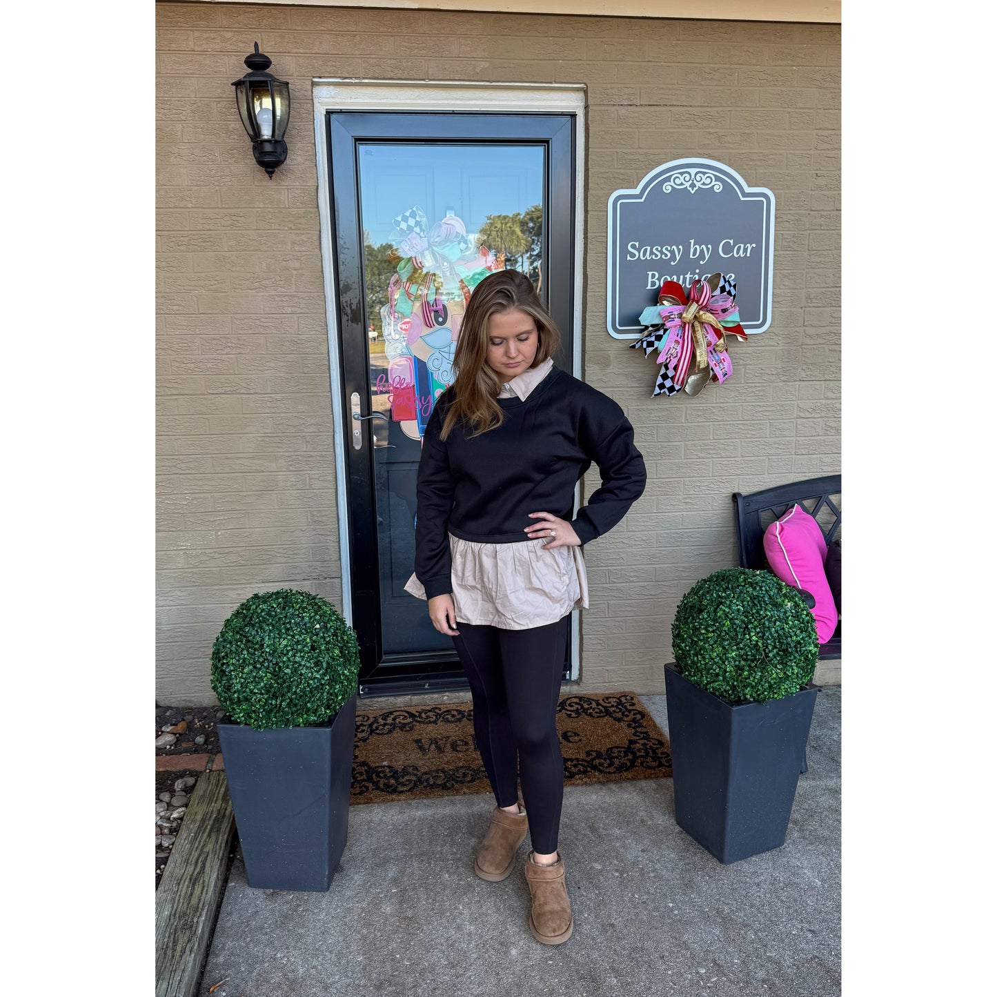 Selena Top, Black/Taupe