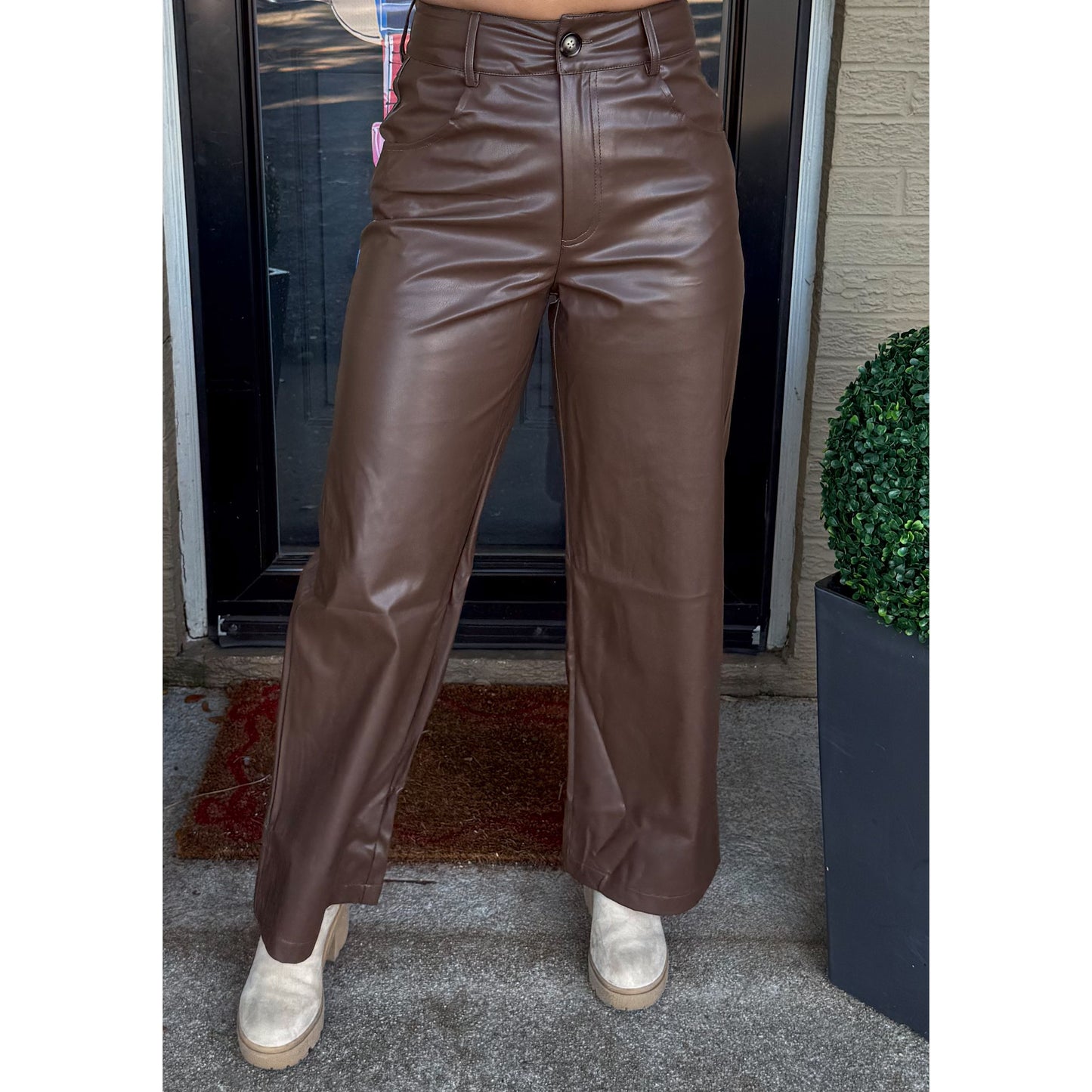 Katie Faux Leather Pants, Chocolate