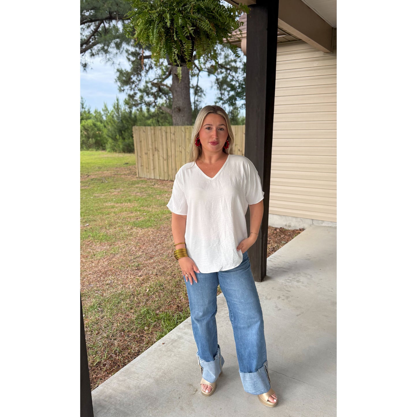 Sutton V-Neck Top, White