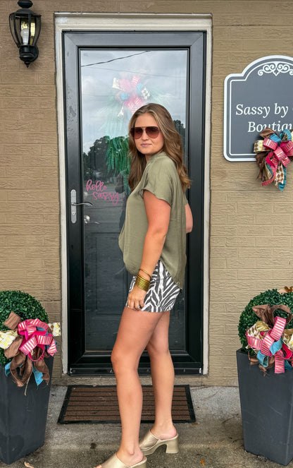 Celeste V-Neck Top, Olive
