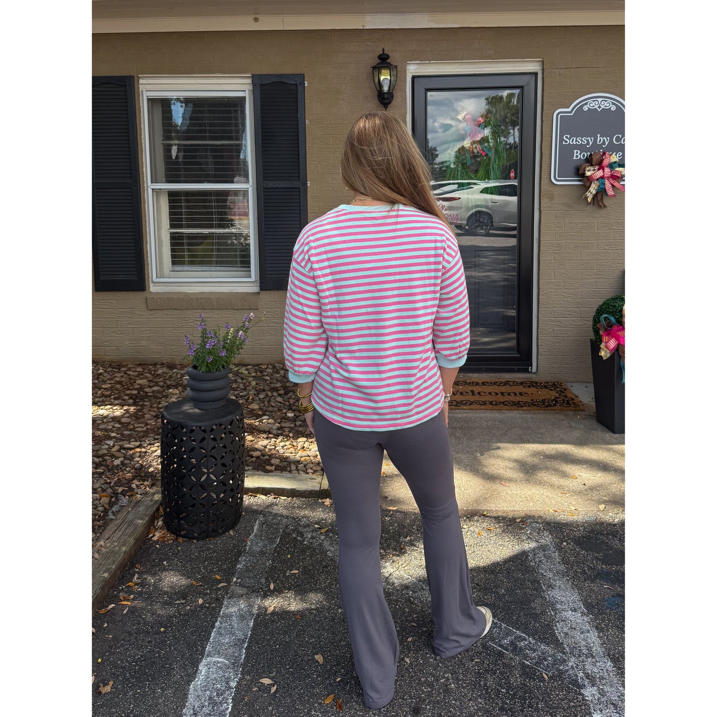 Teagan Stripe Pullover, Aqua/Pink